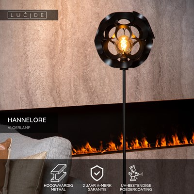 Lucide HANNELORE - Vloerlamp - Ø 30 cm - 1xE27 - Zwart